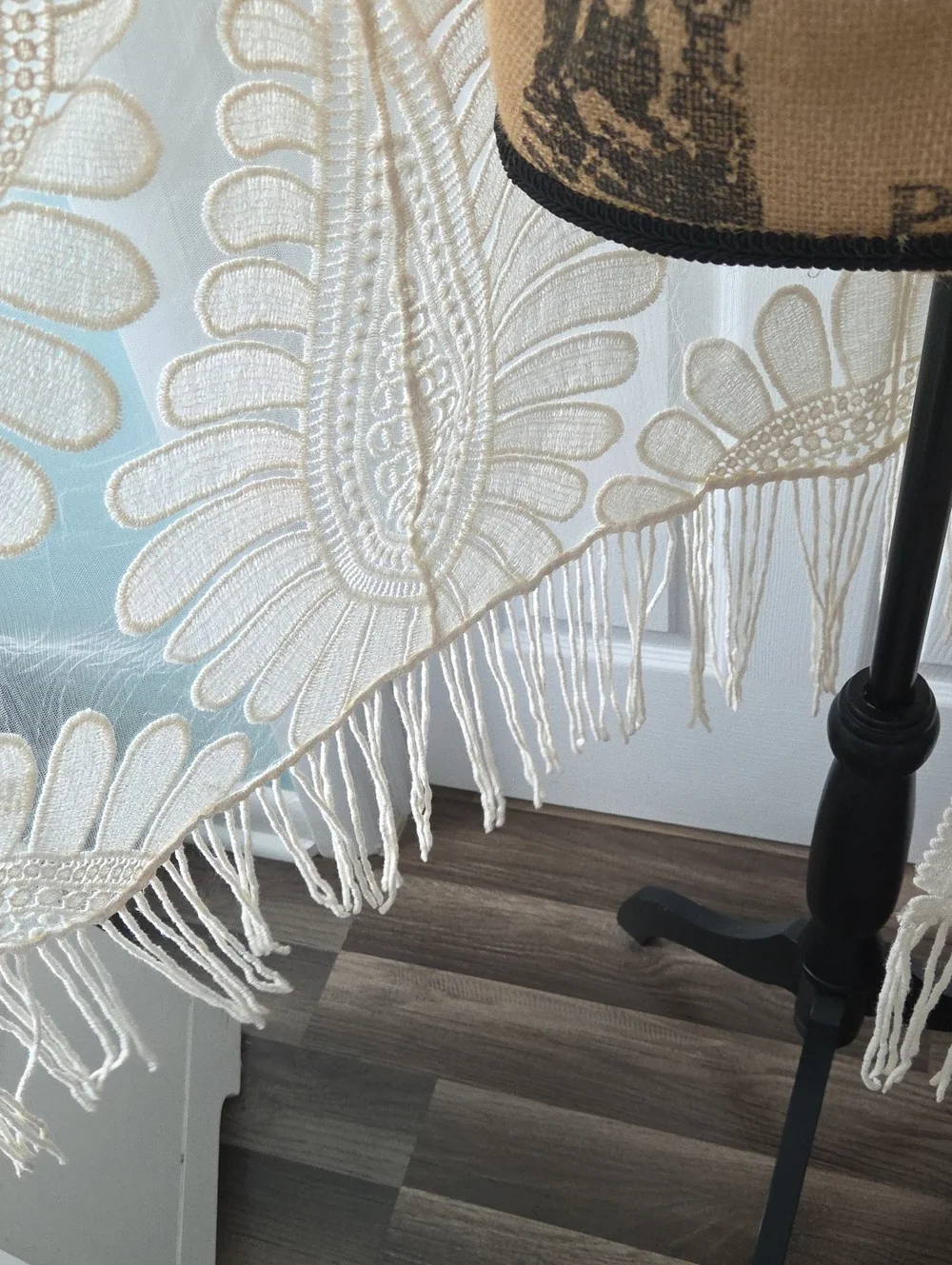 Ivory Embroidered Lace Kimono Duster Fringe Boho Chico's OS